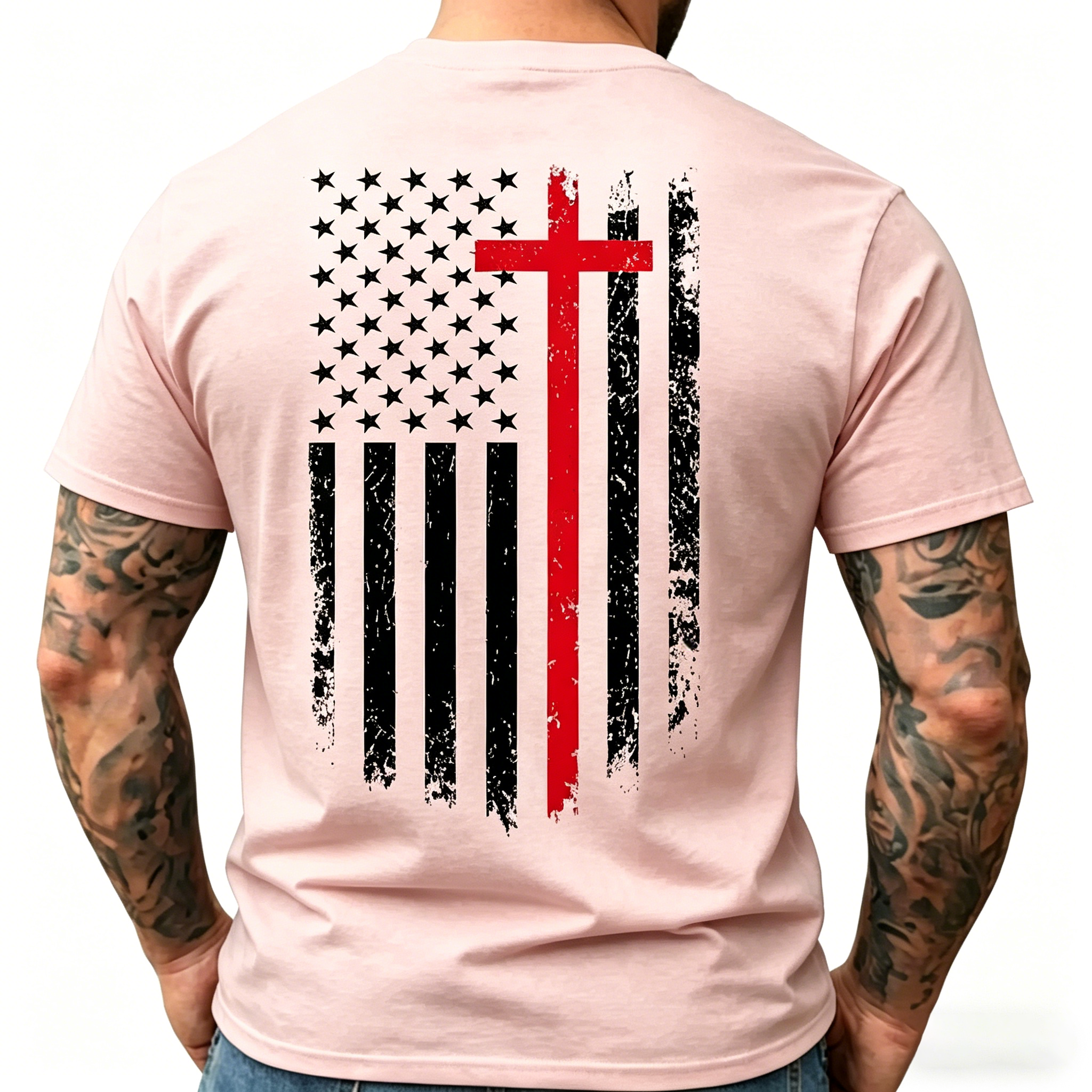 Unisex Distressed American Flag Heat-Print T-Shirt