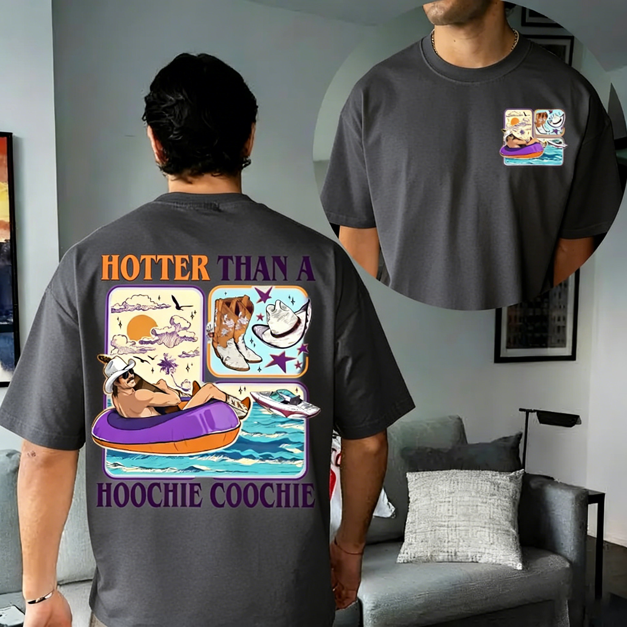 Men Hotter Than A Hoochie Coochie Vintage 2 Sides T-shirt