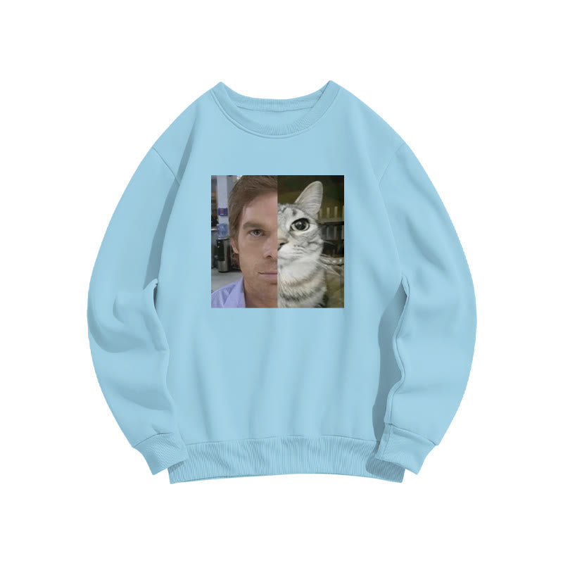 Unisex Patchwork Cat Print Sweatshirt