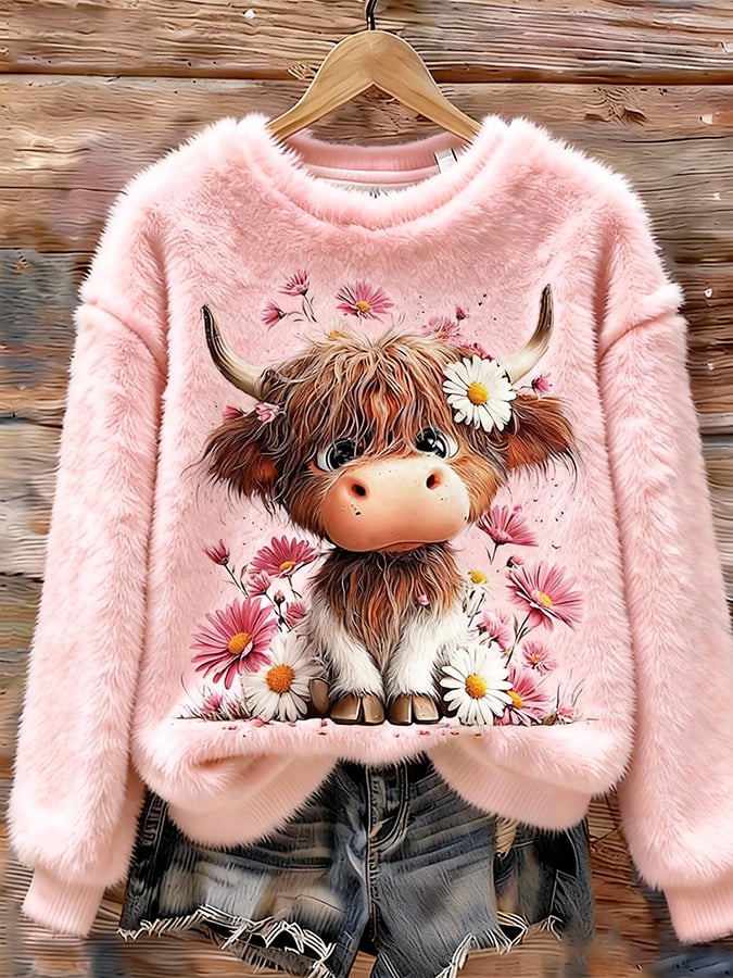 Women's Fun Animal Highland Cow Print Sweatshirt