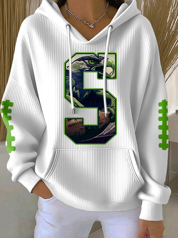 Women's Casual Rugby Print Long-Sleeve Hooded Sweatshirt