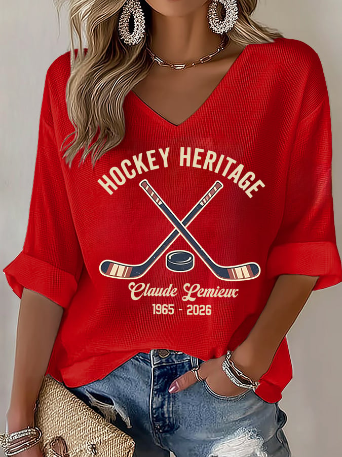 Women's V-Neck RIP PEPE Hockey Heritage ,Hockey Fan T- Shirt