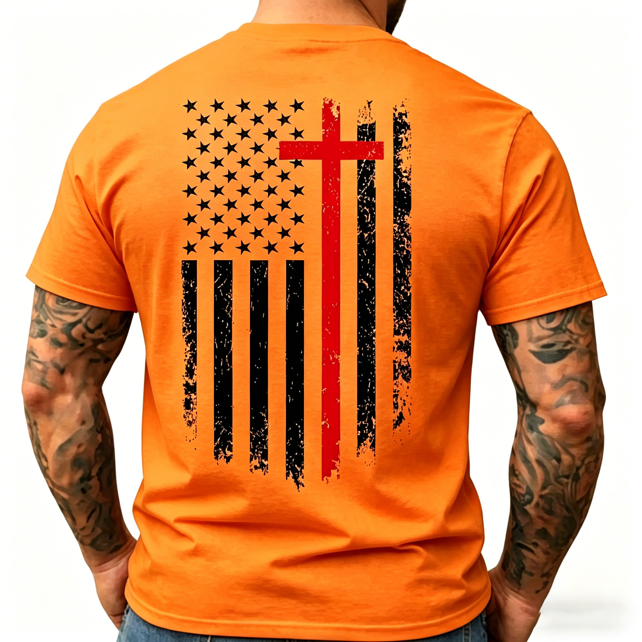 Unisex Distressed American Flag Heat-Print T-Shirt