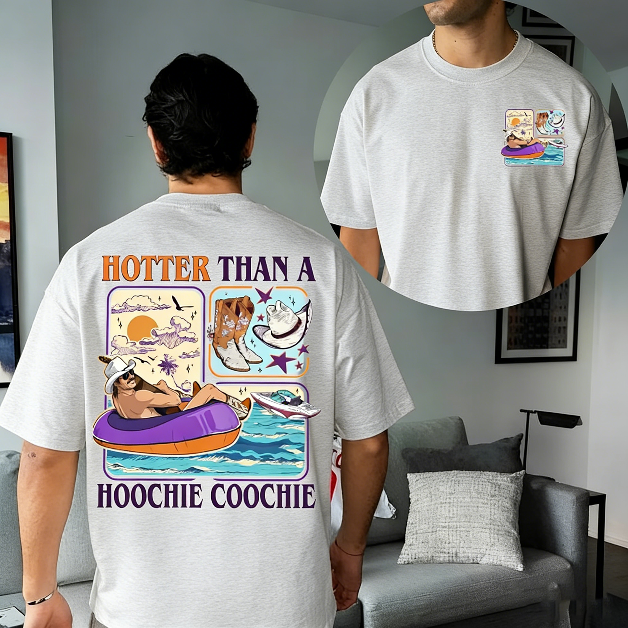 Men Hotter Than A Hoochie Coochie Vintage 2 Sides T-shirt