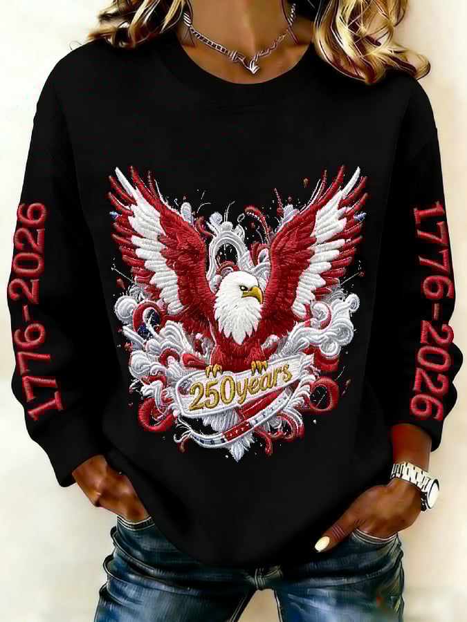 Women's casual hoodie with American 250th anniversary print.