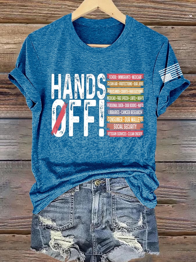 Women's Retro Hands Off Protest Print T-Shirt