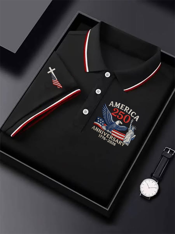 Men's Retro 250th Anniversary of the United States Print Independence Day Cross Print Polo Shirt