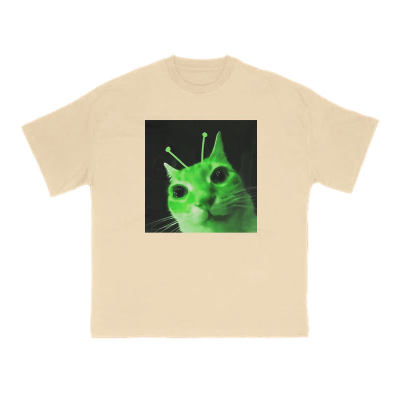 Unisex Alien Cat Halloween Print T-shirt