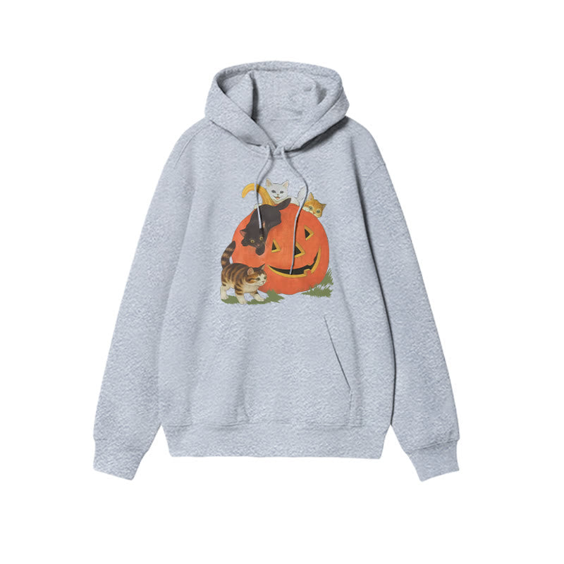 Unisex Cats Playing On Pumpkins Halloween Print Hoodie
