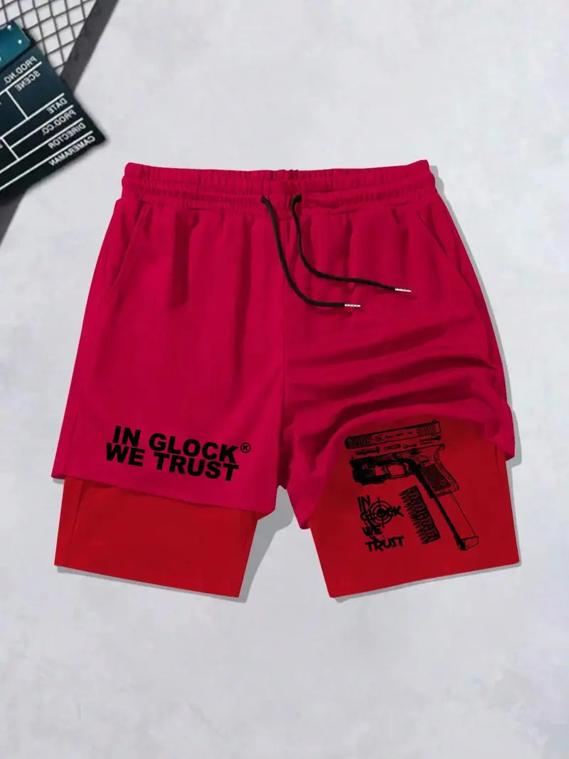 Unisex 2 in 1 Fit Hand & Gun Print Drawstring Beach Shorts