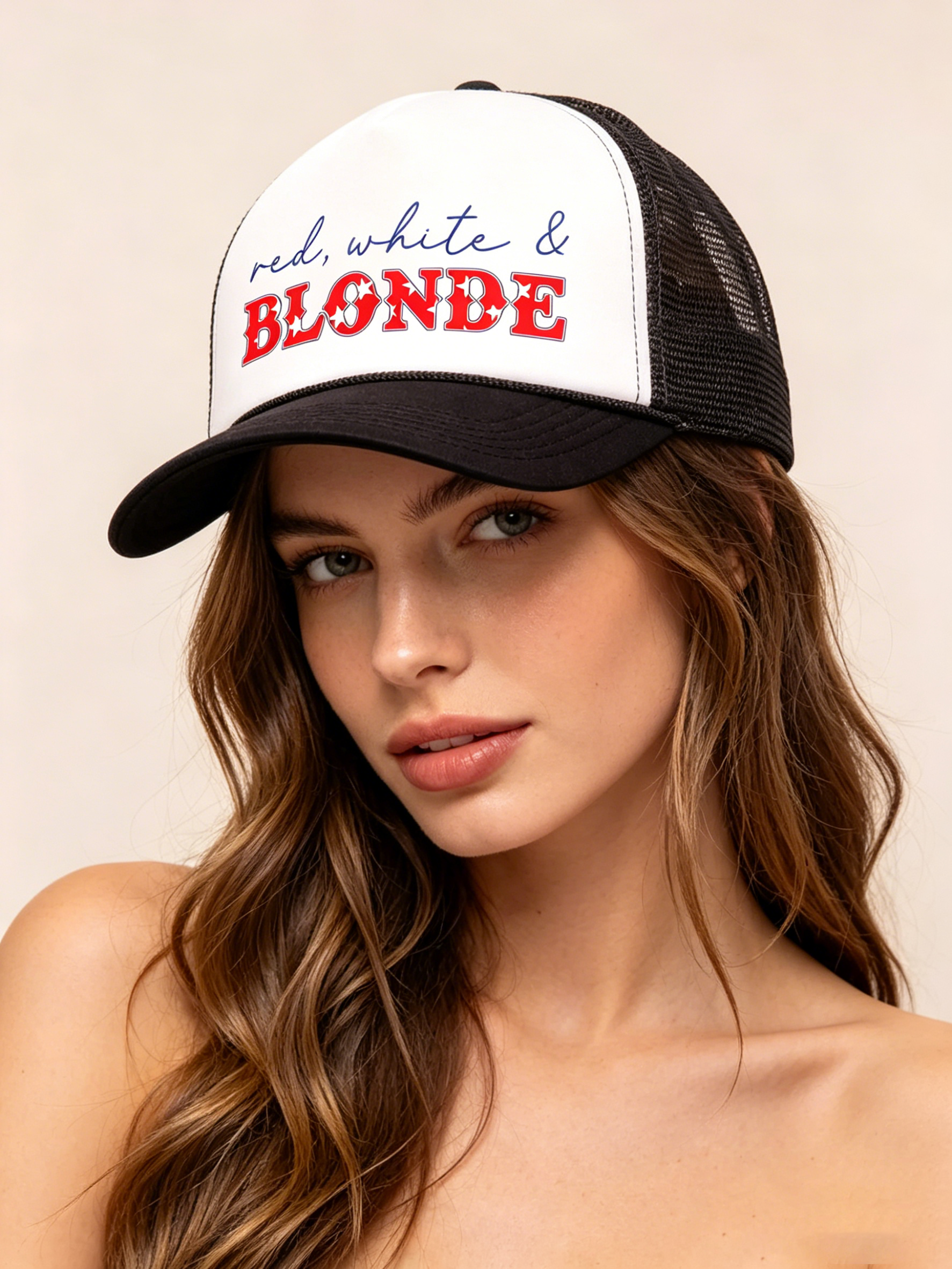 4th of July Trucker Hat - Red, White & Blonde