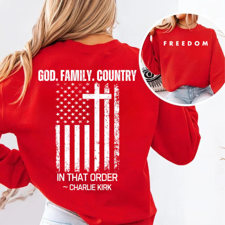Women's God Family Country Crew Neck Sweatshirt