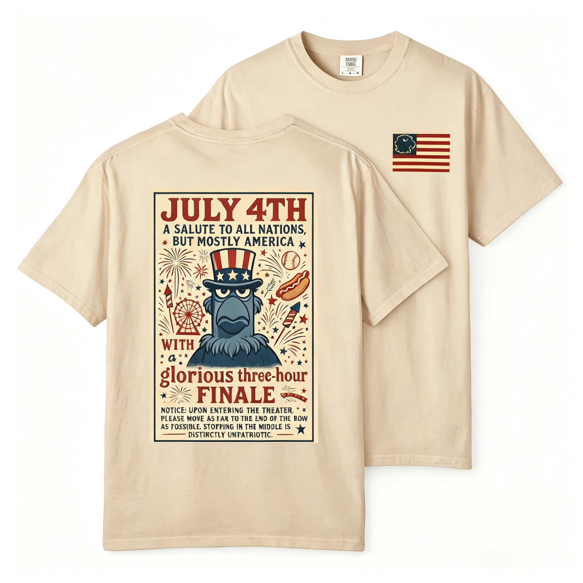 Unisex Patriotic Eagle July 4th Fireworks Celebration Casual Cotton Fabric T-Shirt