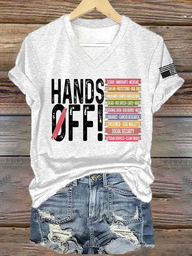 Women's Retro Hands Off Protest Print T-Shirt