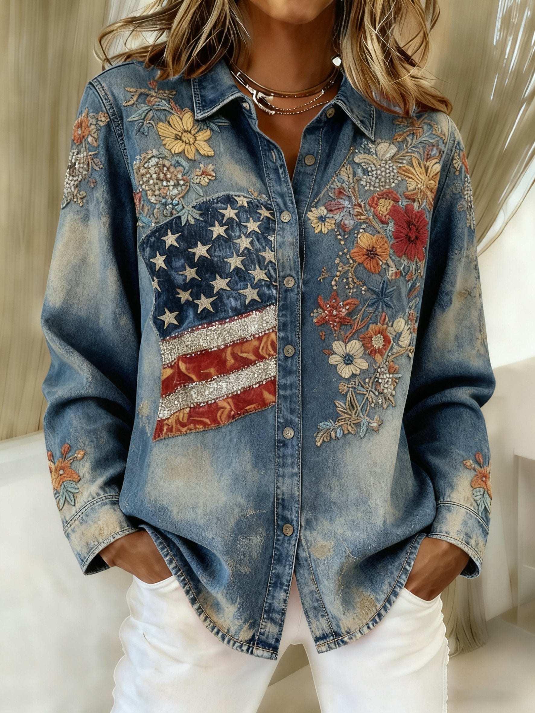 Women'S Casual American 250th Anniversary Commemorative Printed Shirt