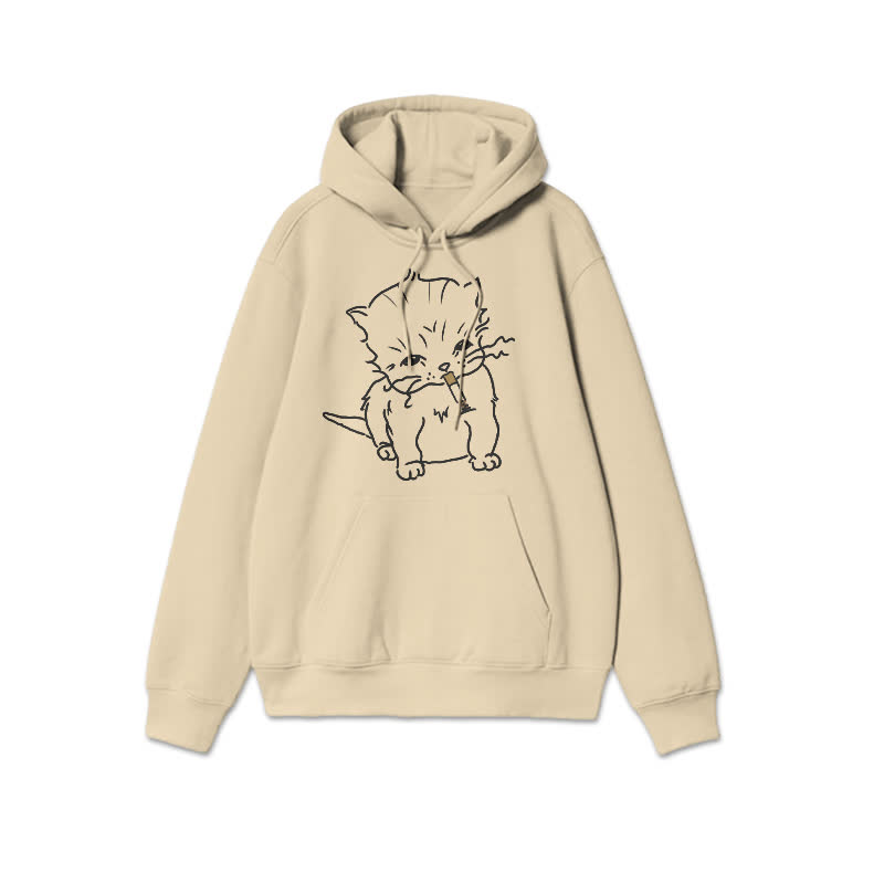 Unisex Smoking Cat Print Hoodie