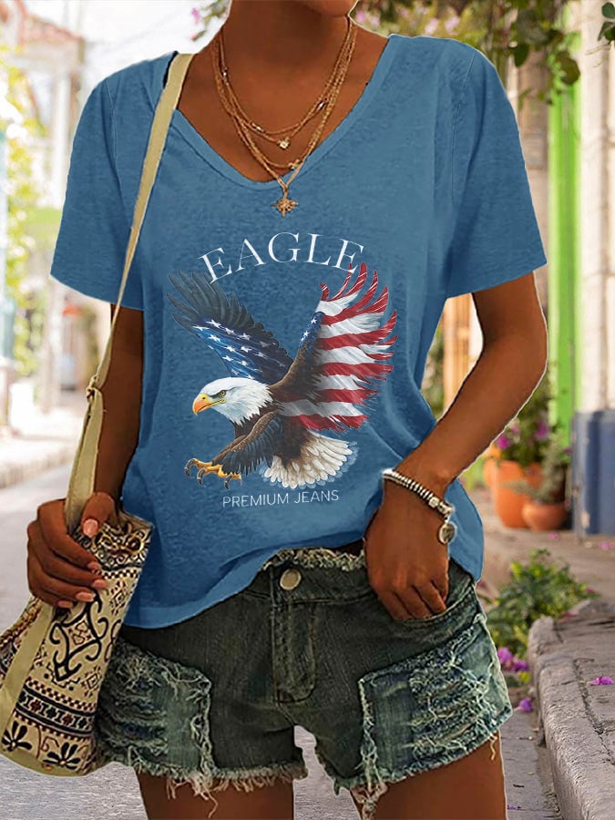 V-Neck Retro Premium Jeans Print T-Shirt