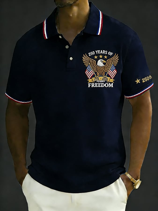 Men's Retro 250th Anniversary of the United States Print Independence Day Cross Print Polo Shirt