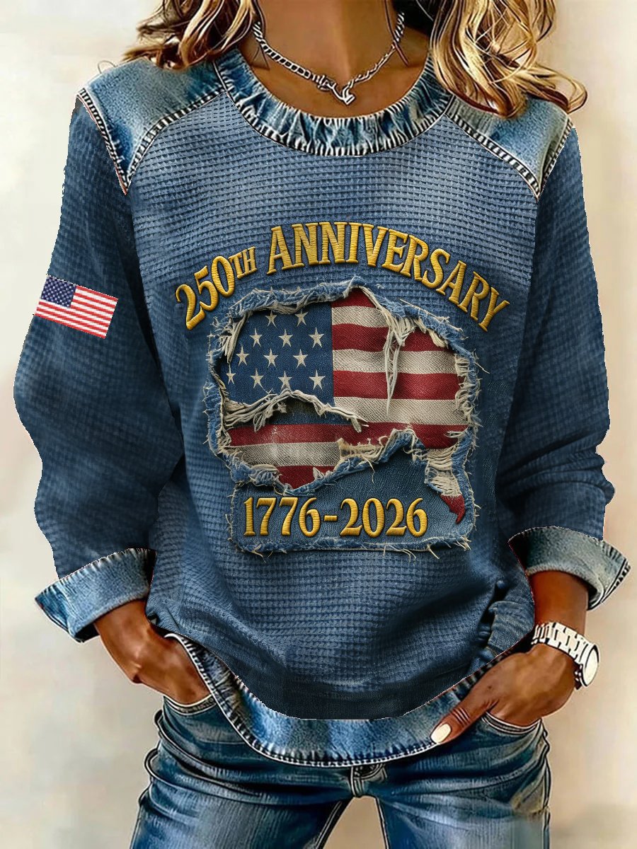 Women's American 250th Anniversary Print Patchwork Sweatshirt
