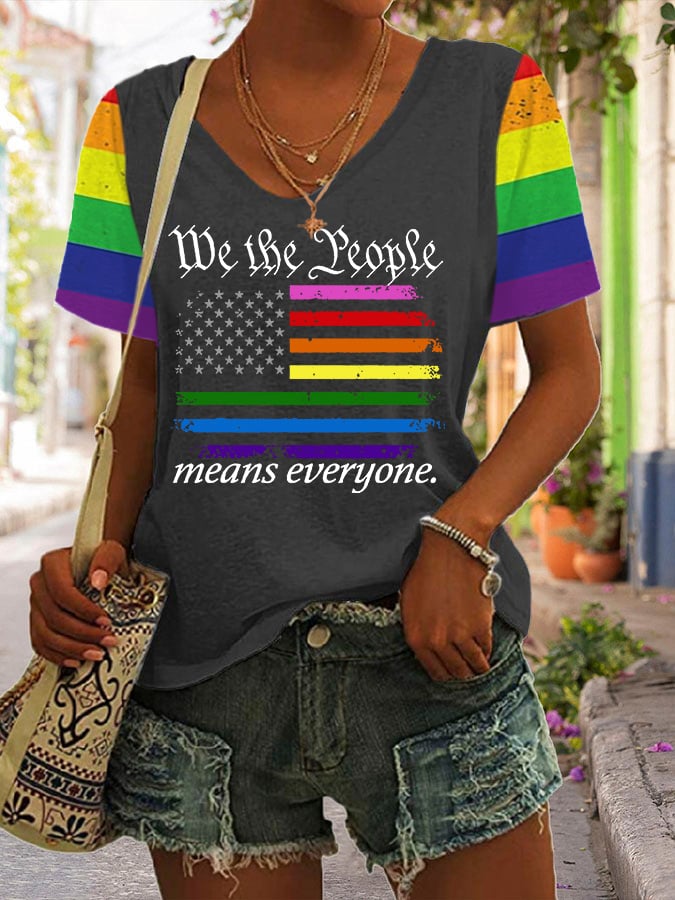 Women's We The People Means Everyone Print V Neck T-Shirt