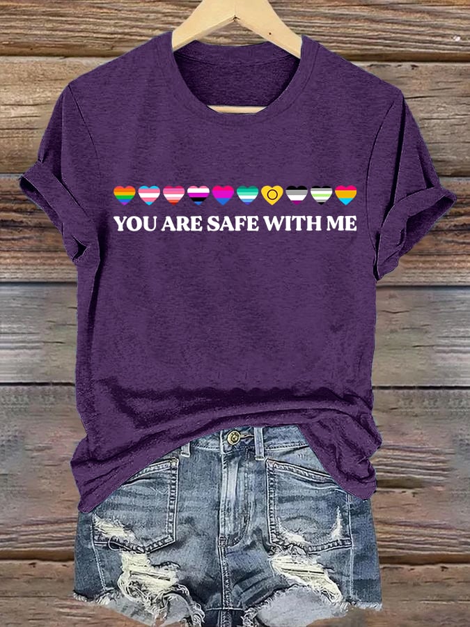 Women's YOU ARE SAFE WITH ME Print T-Shirt