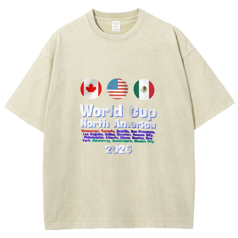 2026 World Cup Football Tournament T-shirt, loose fit, round neck, short sleeves.