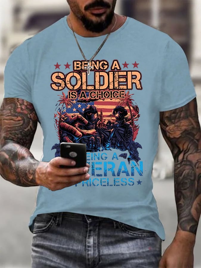 Being A Veteran Is Priceless Pattern 100&Cotton Print T-Shirt