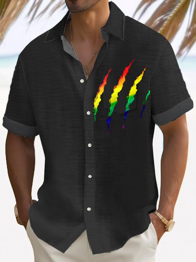 Men's Rainbow Bear Paw Print Casual Shirt