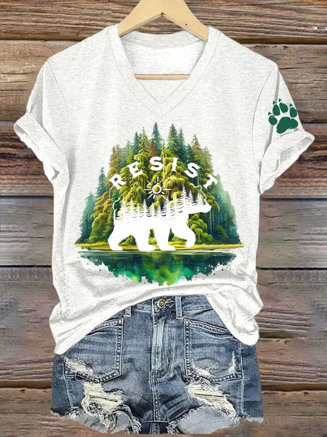 Women's Resist Save Our Parks Printed V Neck T-shirt