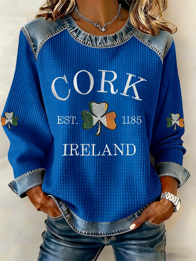 Women's Retro Print Long-Sleeve Sweatshirt