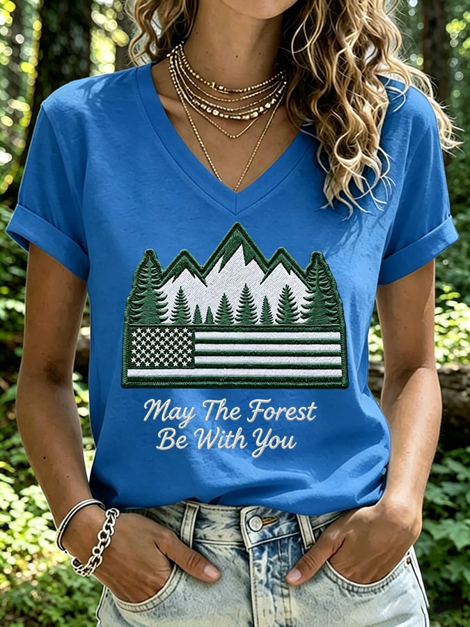 Women's May The Forest Be With You Print Casual T-shirt