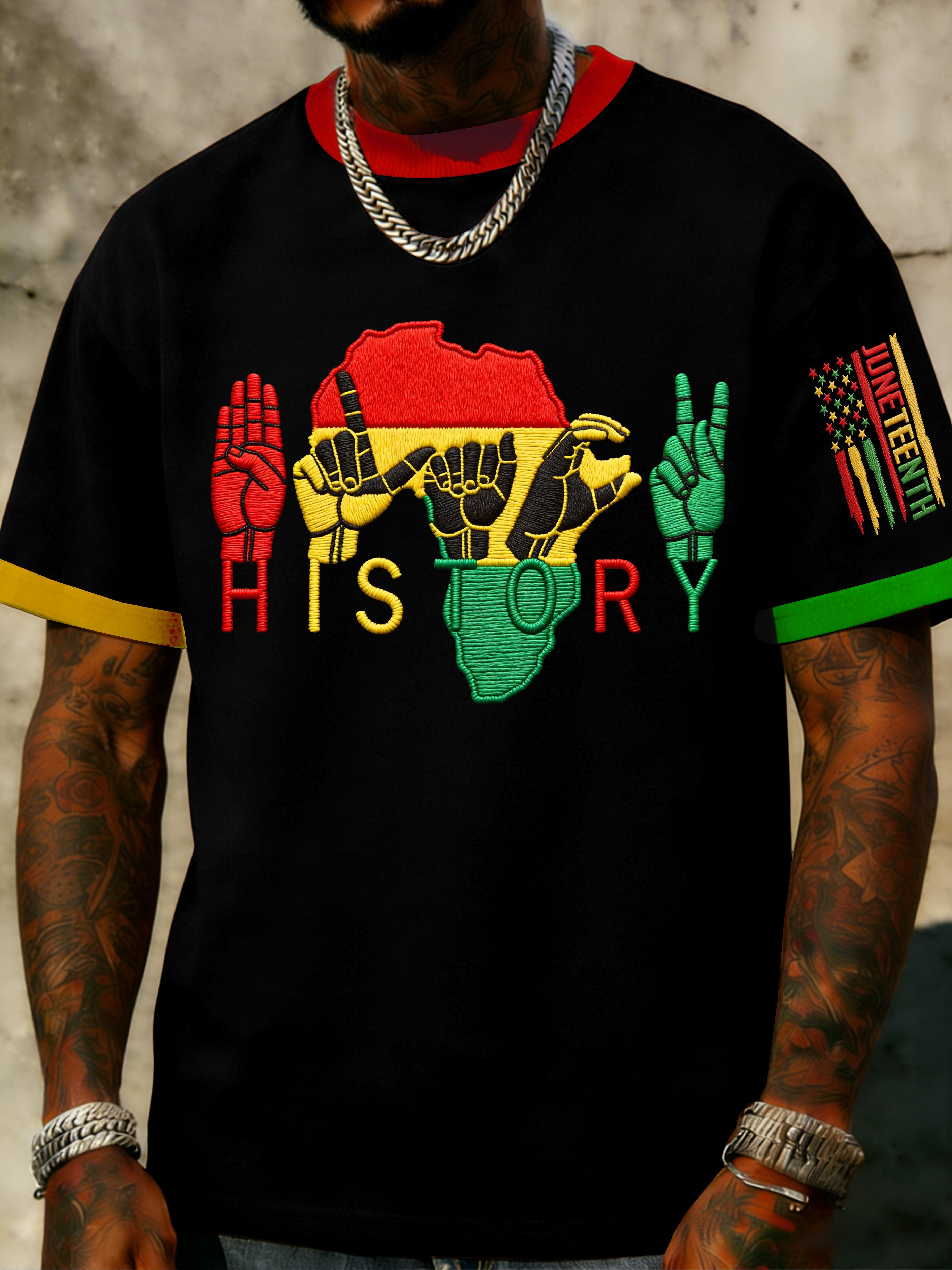 African-American Men's Juneteenth Print Crewneck Top