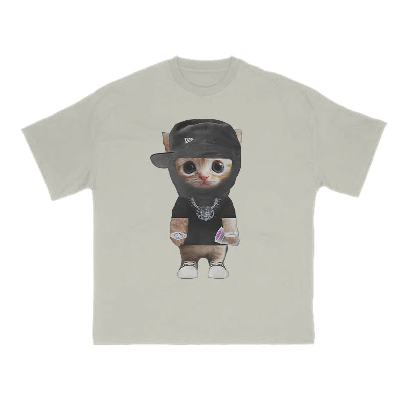 Unisex Street Style Cat Print T-shirt