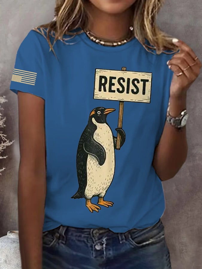 🔥Buy 3 Get 15% Off🔥Retro Penguins Resist Tariffs Print T-Shirt
