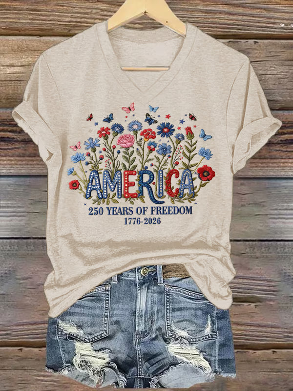 Women's casual retro American 250th T-shirt