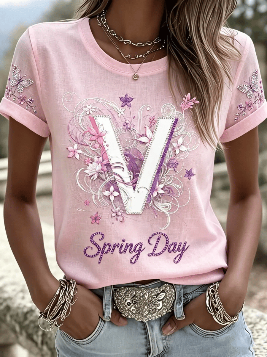 Women's K-pop-Inspired Print Women's Linen T-Shirt
