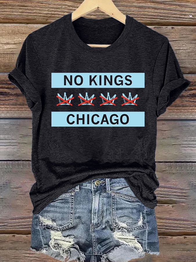 Women's No Kings Chicago Flag Print T-Shirt