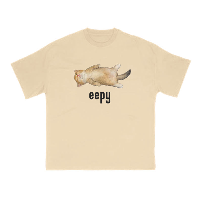 Unisex Funny Eepy Cat Print T-shirt