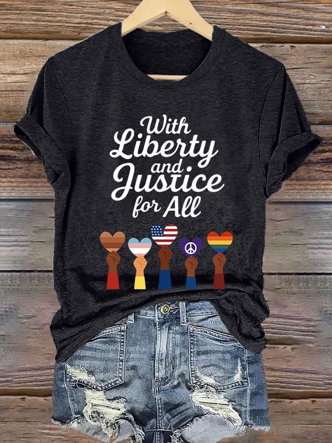 🔥Buy 3 Get 15% Off🔥Women's With Liberty Justice for All Print Caasual T-shirt