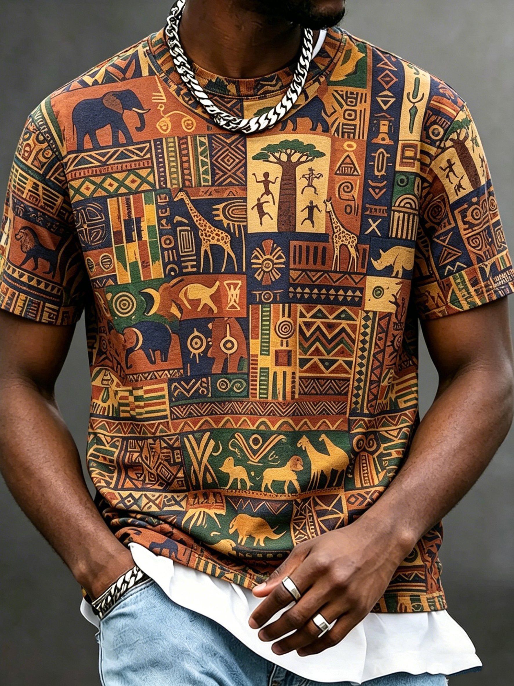 Men's Casual Top With African Cultural Print