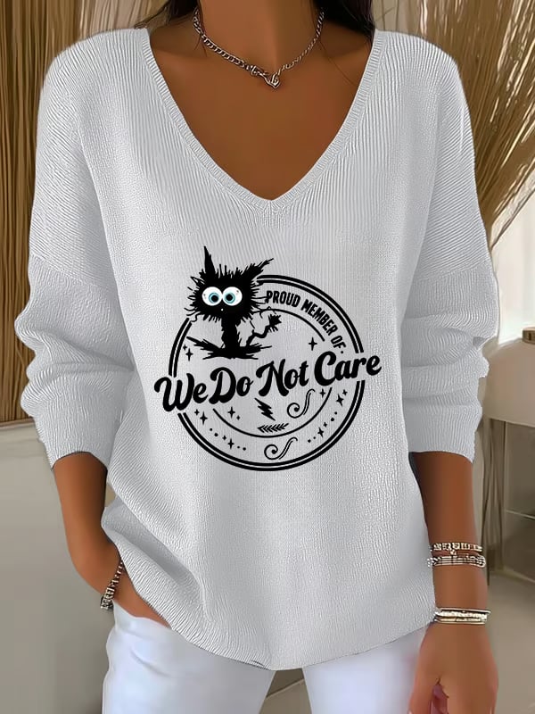 V-Neck Retro Funny Proud Member Of Club Menopause Perimenopause Print Knitted Tops