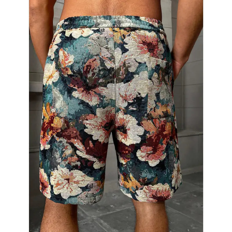 Unisex Retro Floral Jacquard Shorts