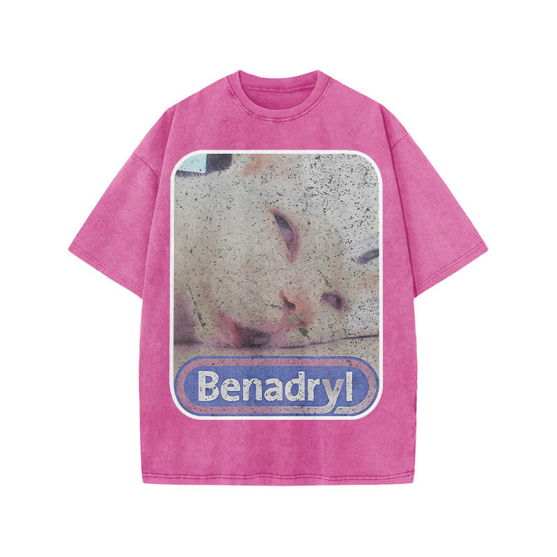 Unisex Benadryl Meme Cat Art Print Acid Washed T-shirt