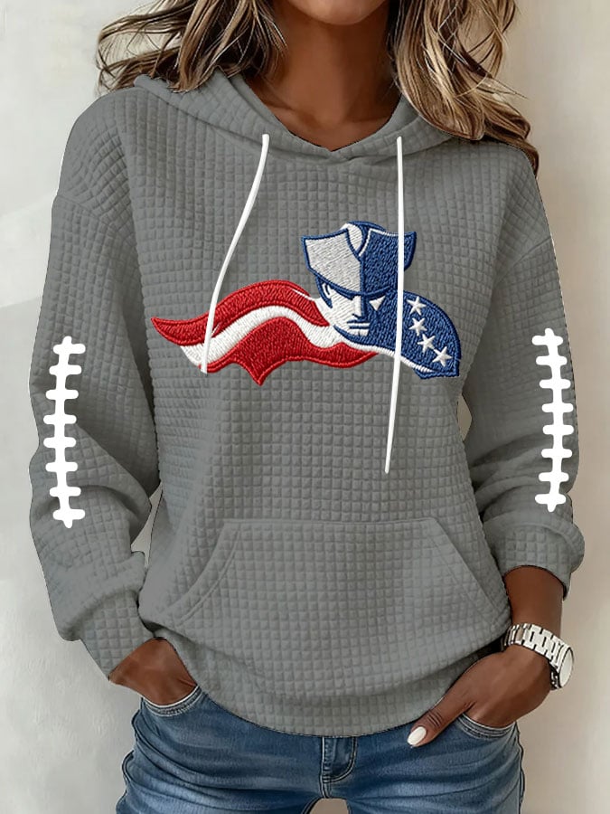 Women's Football Print Waffle Fabric Hooded Sweatshirt