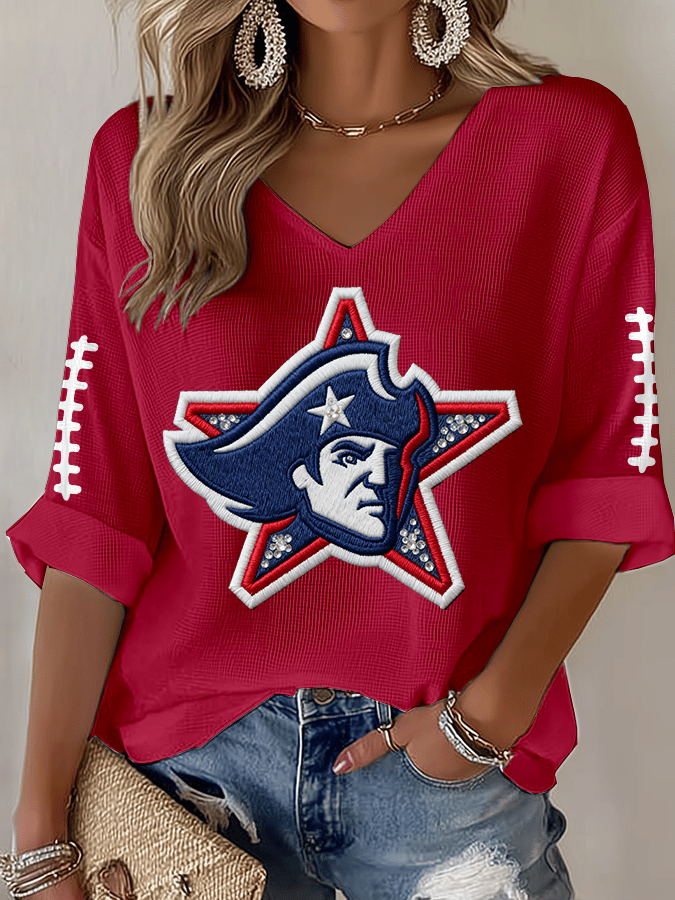 Women's Football Print Waffle Long Sleeve T-Shirt