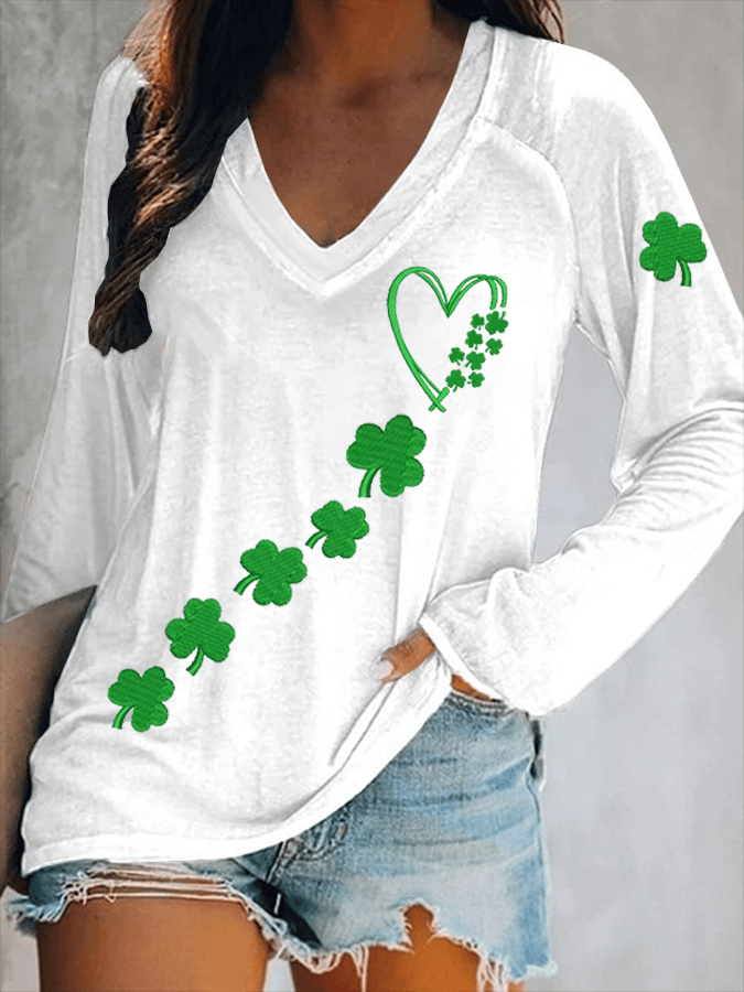 Women's St. Patrick's Day Printed V-Neck T-Shirt