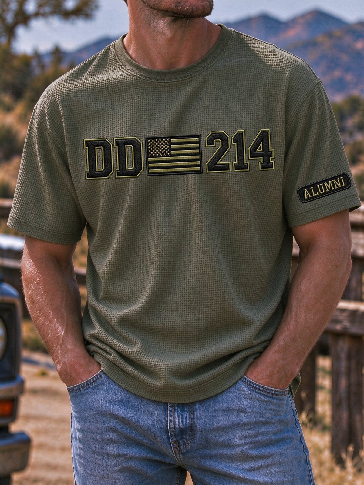 🎖️Men's Veteran DD-214 Print Waffle-Knit Short-Sleeve T-Shirt