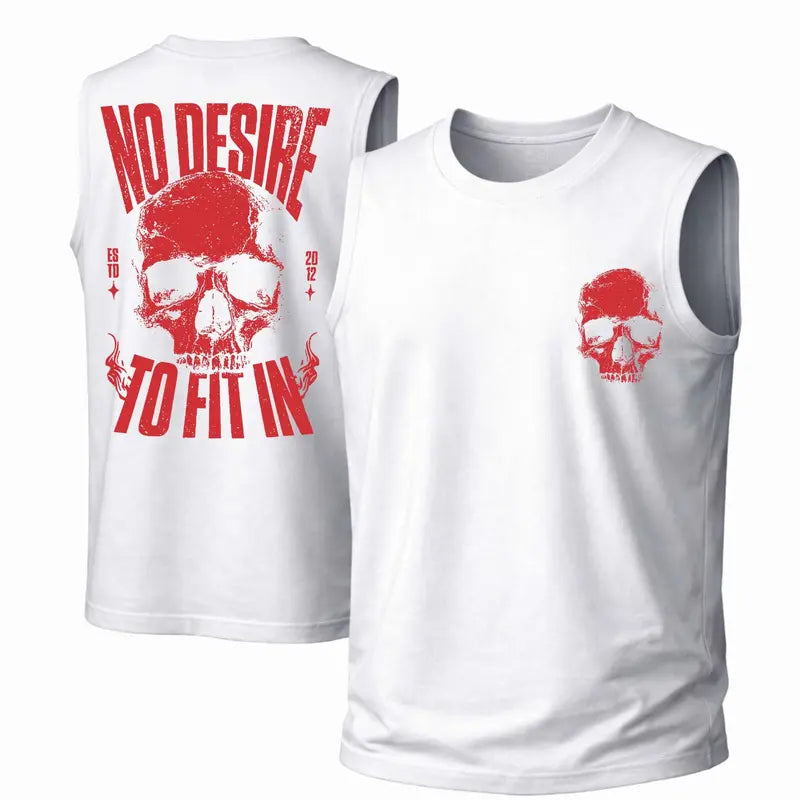 Unisex Cotton Sleeveless Tank Top -No Desire To Fit In Skull Printed Style