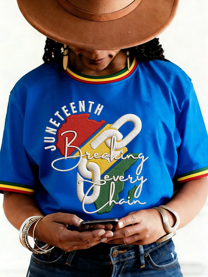 Women's Juneteenth Breaking Every Chain Print Round Neck T-shirt