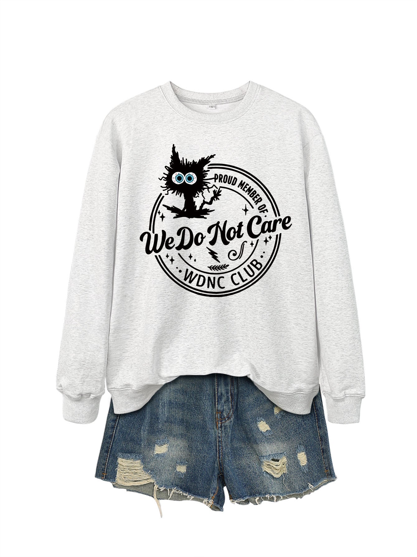 Retro-inspired fun, WDNC Club proud member, menopause-themed printed sweatshirt.